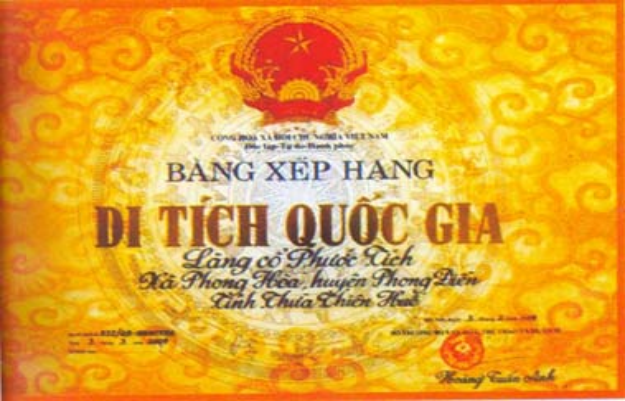bằng công nhận làng cổ Phước Tích Huế