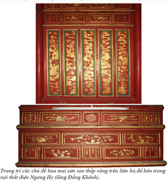 Hoa mai được đúc nổi trên Cửu đỉnh ở Thế Tổ Miếu