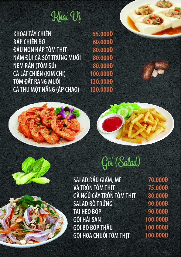 Menu tại nhà hàng Phương Mai, Huế