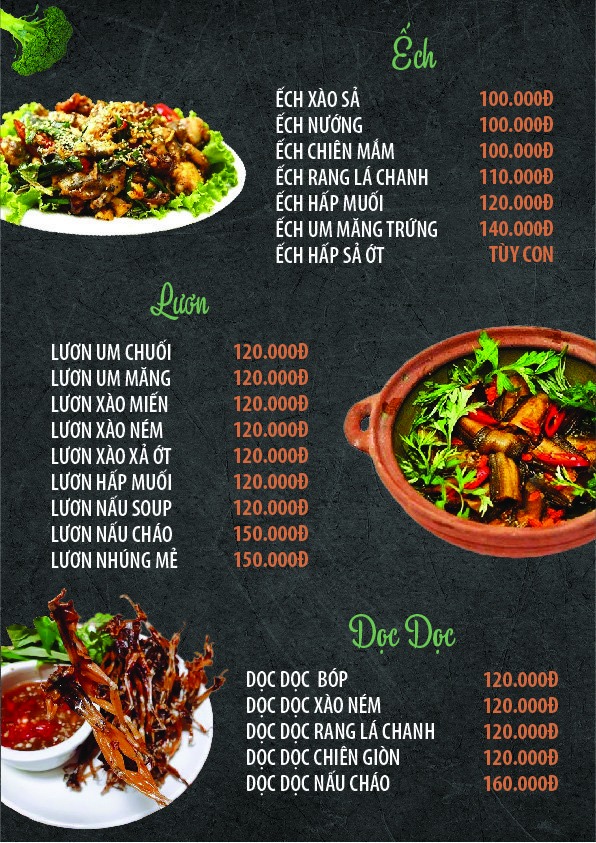 Menu tại nhà hàng Phương Mai, Huế