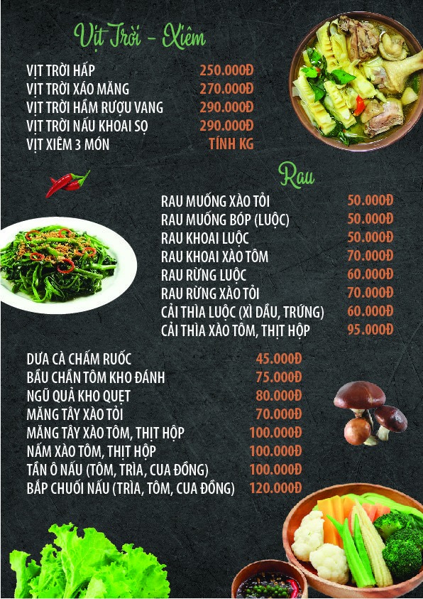 Menu tại nhà hàng Phương Mai, Huế