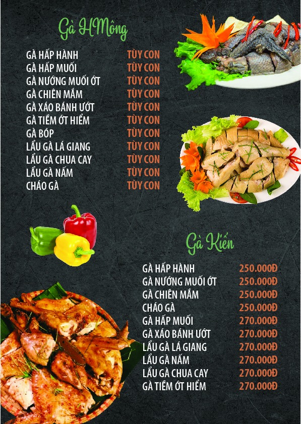 Menu tại nhà hàng Phương Mai, Huế