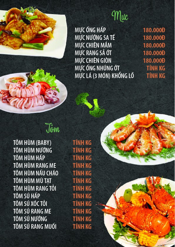 Menu tại nhà hàng Phương Mai, Huế