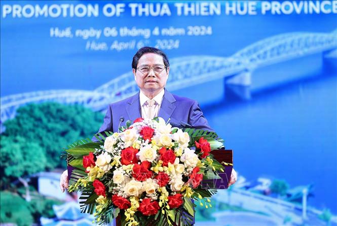 Thủ tướng Phạm Minh Chính phát biểu tại Hội nghị công bố Quy hoạch tỉnh Thừa Thiên Huế. 