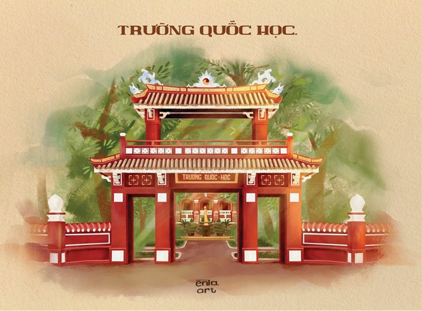  Quoc Hoc - Hue High School as depicted by Dao Nguyen Tai.