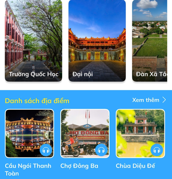  Khi click vào các điểm đến trên ứng dụng, du khách sẽ được nghe thuyết minh tự động