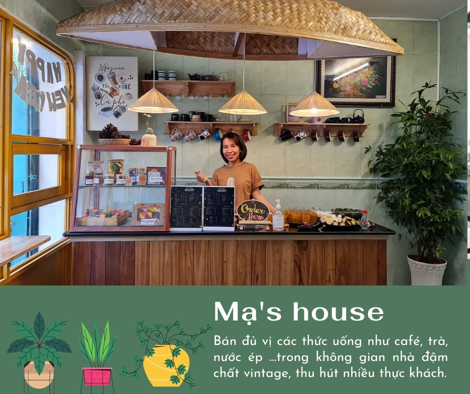 ma's house, quán cafe mạ house bao vinh, cafe mắt biết huế, workshop làm bánh huế, quán cafe vintage huế
