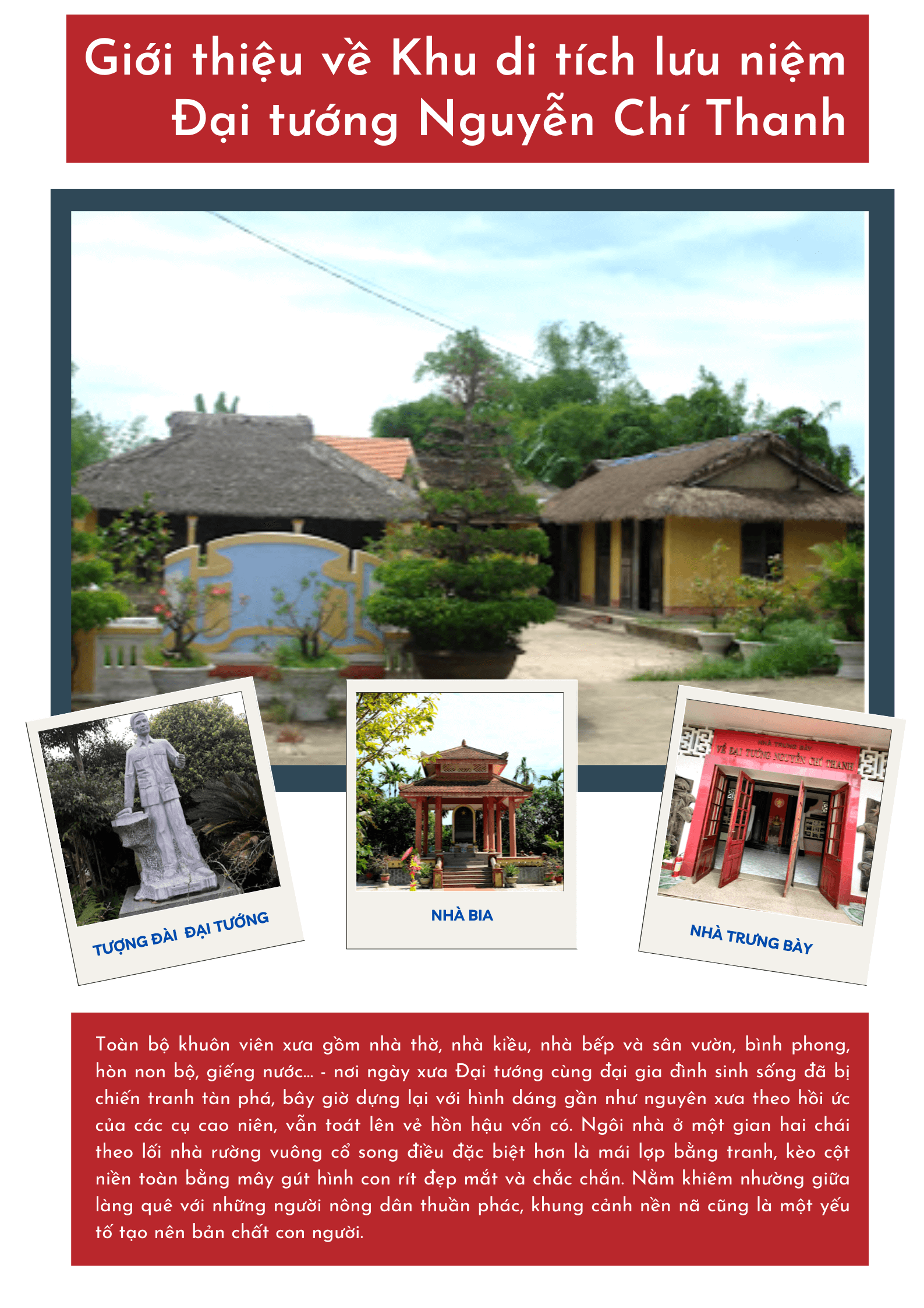 Di tích Khu lưu niệm Đại tướng Nguyễn Chí Thanh ở tại thôn Niêm Phò, xã Quảng Thọ, huyện Quảng Điền, tỉnh Thừa Thiên Huế